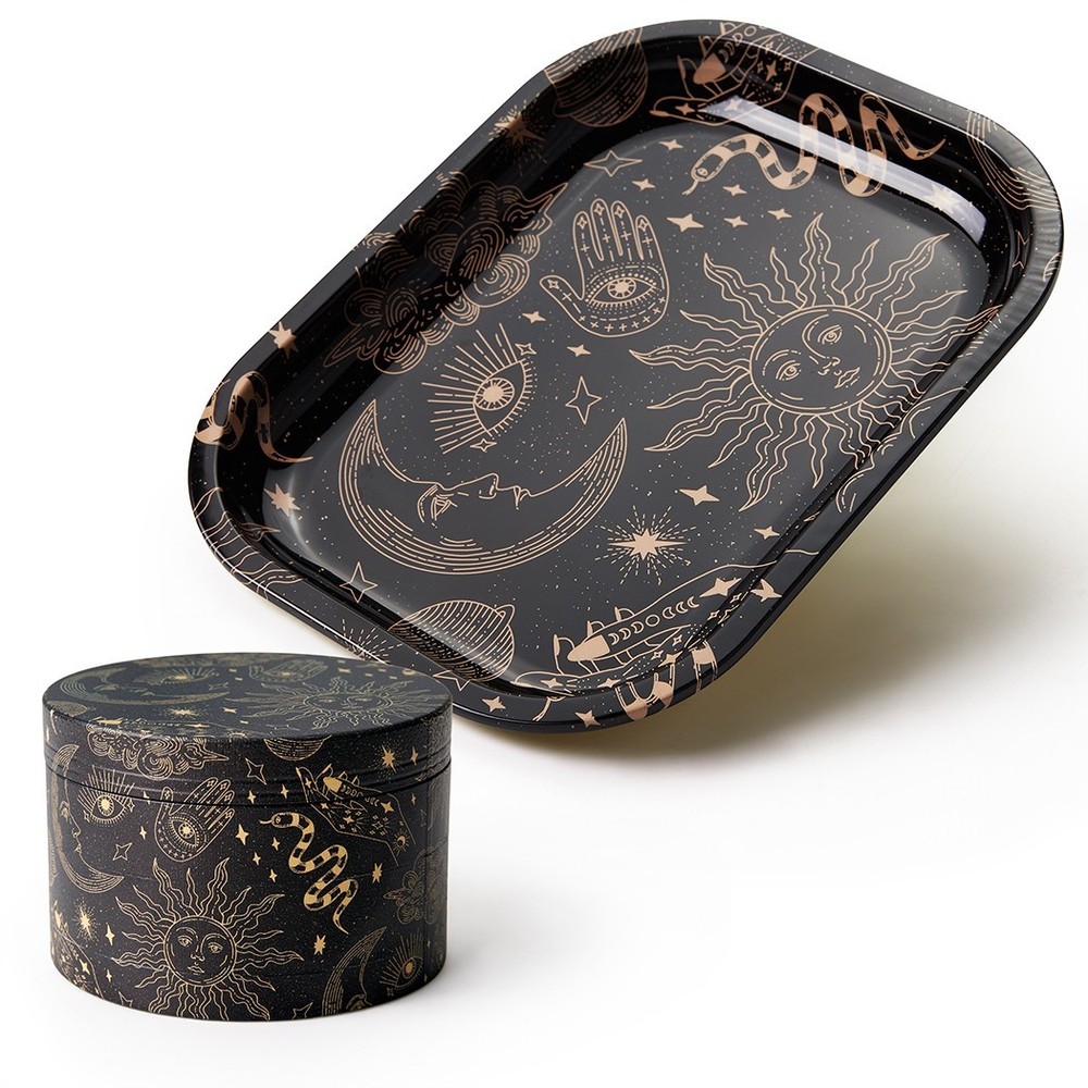 Magic Printing Rolling Tray Set with Grinder, Metal Rolling Tray Combo Kit Gift