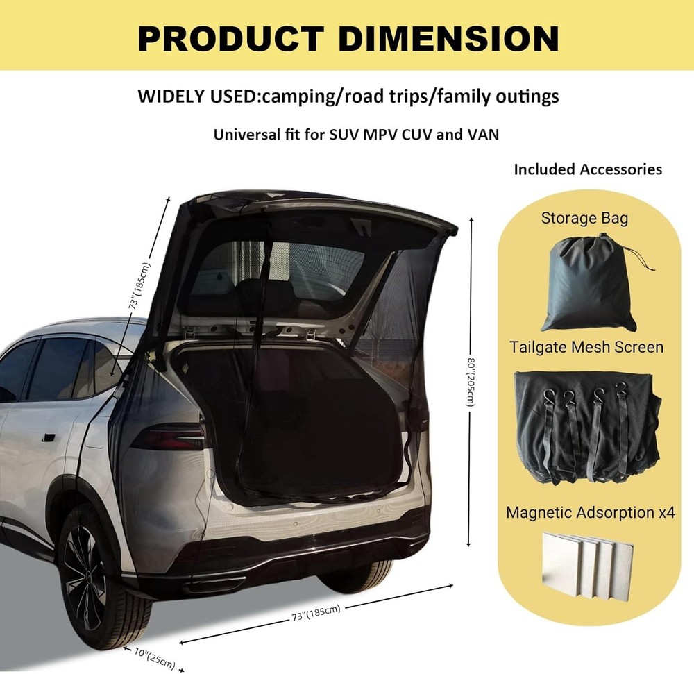 Universal Tailgate Mesh Screen for SUV & Van - Ventilation & Mosquito Protection
