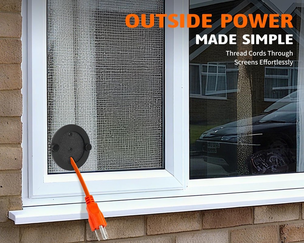 Window Screen Pass through Attachment - Bring inside Power Outside, for 1/10"-1