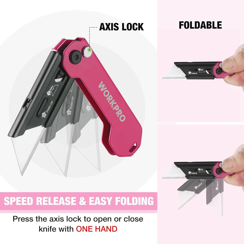 WORKPRO EDC Folding Utility Knife, Mini Box Cutter with Quick Open Axis Lock
