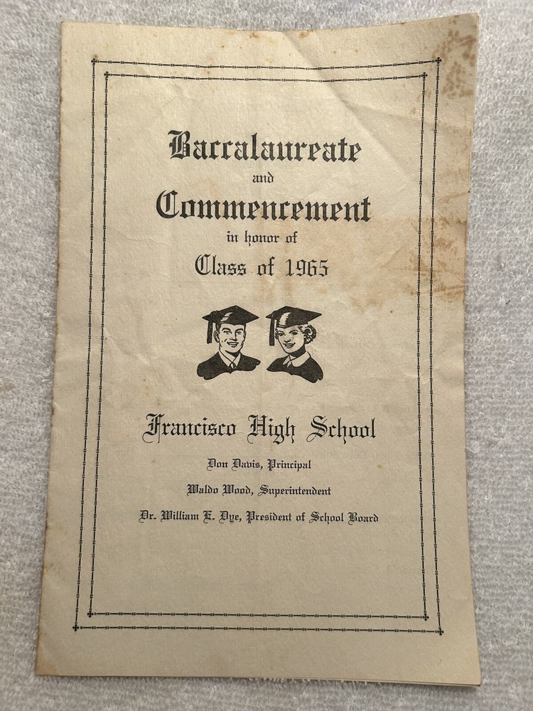 1965 Francisco High School Commencement Program IN With Class Roll Only 14 Grads