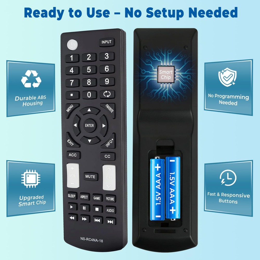 Replacement Insignia TV Remote NS-RC4NA-18, Universal Control Black