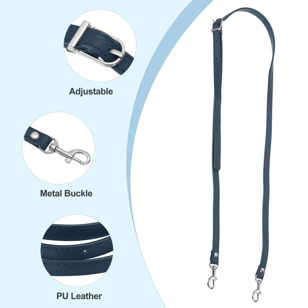 47 Inch Adjustable PU Leather Purse Strap with Silver Hardware, Navy Blue