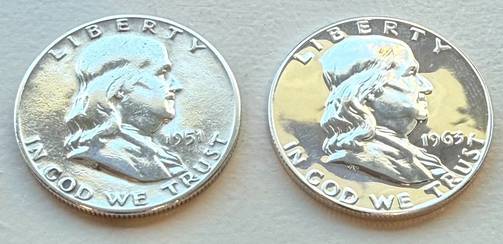 1951-S & 1963 Franklin Half Dollars ~ 90% SILVER ~ (XF) & (MS) Condition