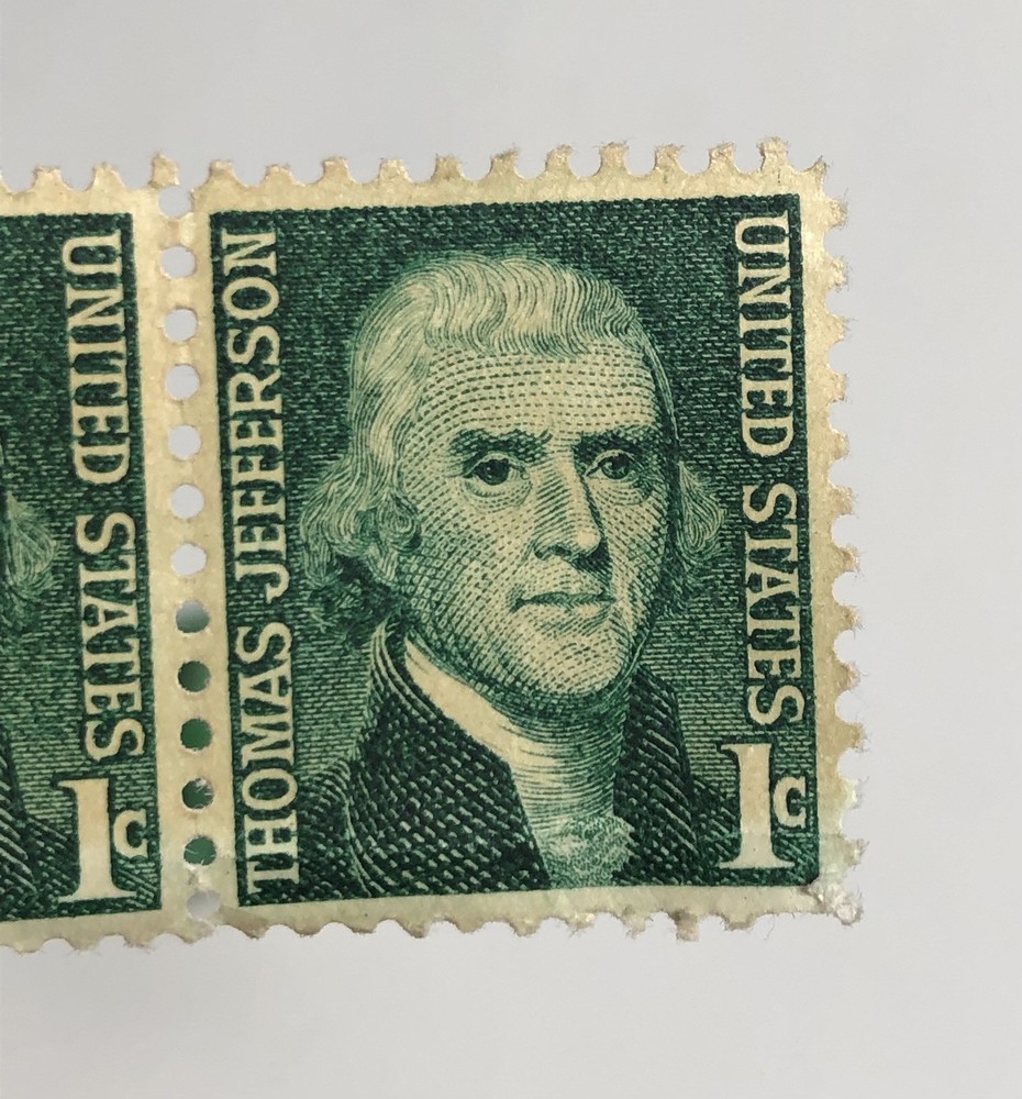 Vintage 1965 Thomas Jefferson one cent stamps (Two) Green