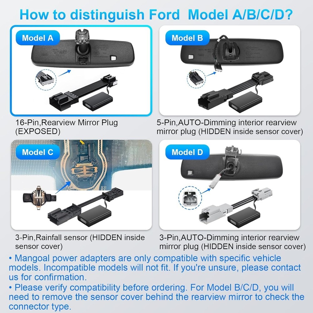 Universal Compatibility Ford Dashcam Power Adapter - Fits Multiple Models