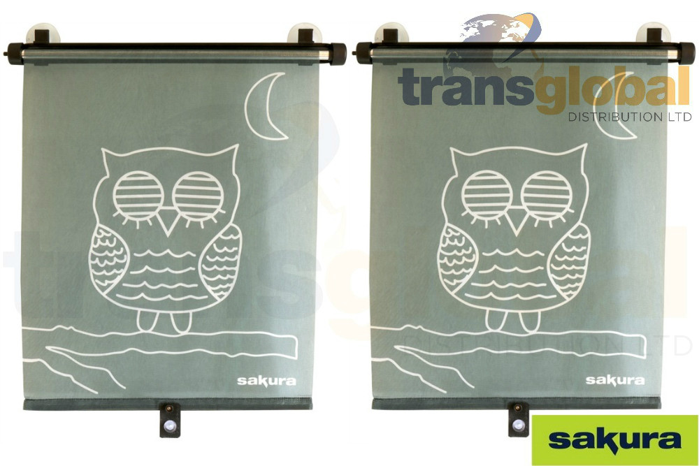 Rollerblind Adjustable Length Side Window Sunshade Pair - Owl - SAKURA