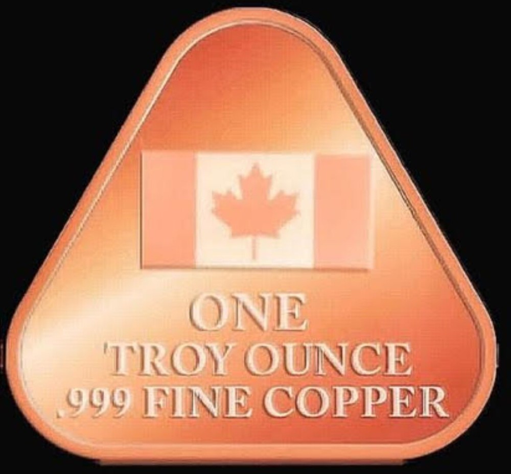 2024 Triangular Canada Maple Leaf 1 oz Colorized Copper bars