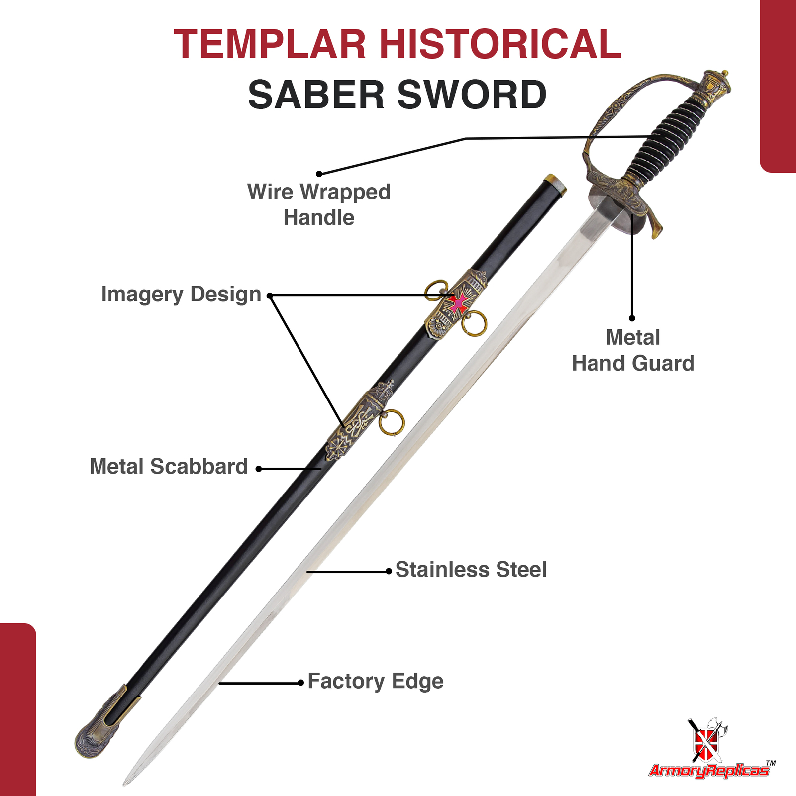 FAVORED FORTUNE KNIGHT CRUSADER COMMANDER TEMPLAR HISTORICAL REPLICA SABER SWORD