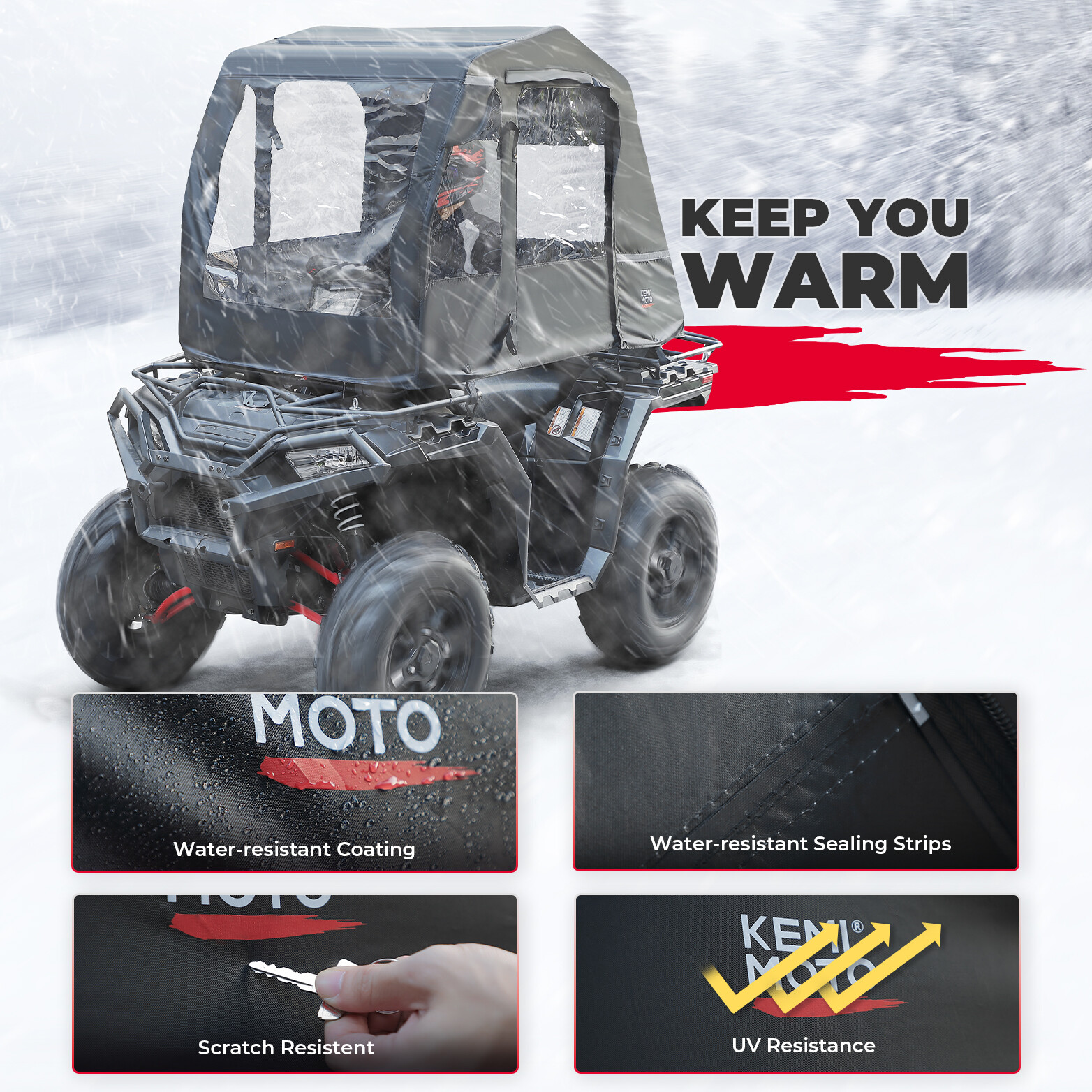 KEMIMOTO ATV Cab Enclosure Cabin Cover Outdoor Protection Cover for Most ATV