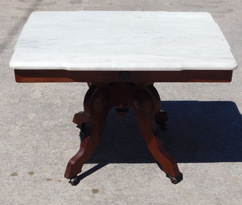 Walnut Victorian Marble Top Coffee Table