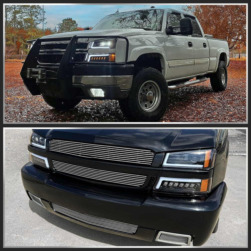 Fits 2003-2007 Chevy Silverado Avalanche LED DRL Projector Headlight+Bumper Lamp