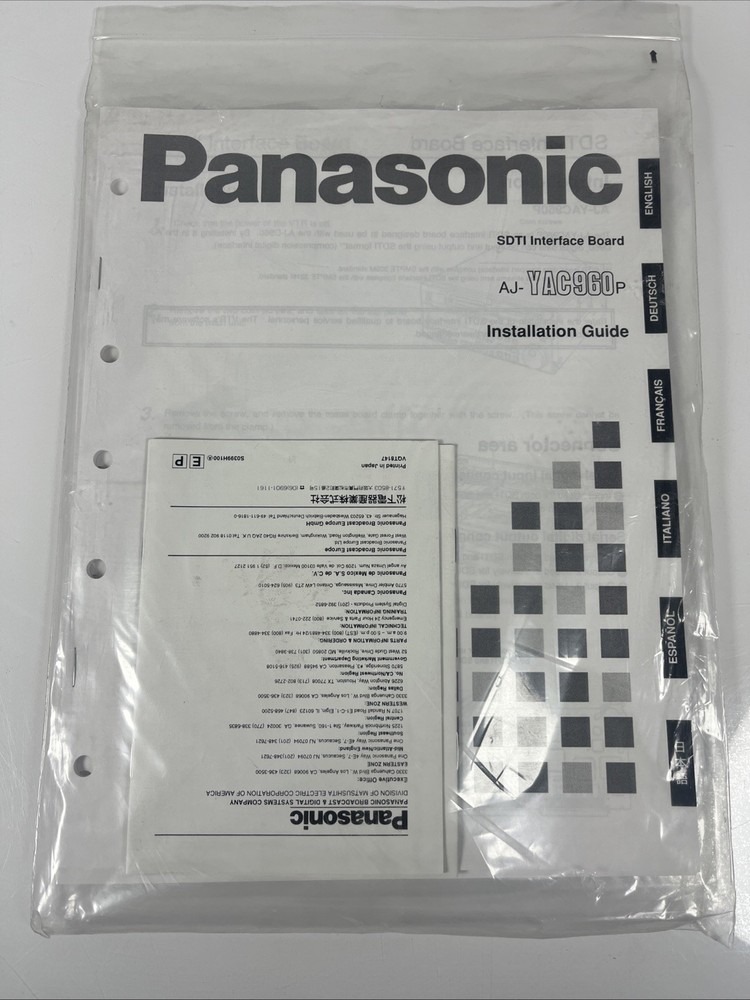 Panasonic Installation Guide AJ-YAC960P SDTI Interface Board Manual Guide Rare