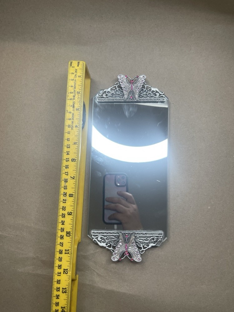 Vanity Mirror Silver Butterflys With Rinestone Art Deco Decor Rectangle 11”
