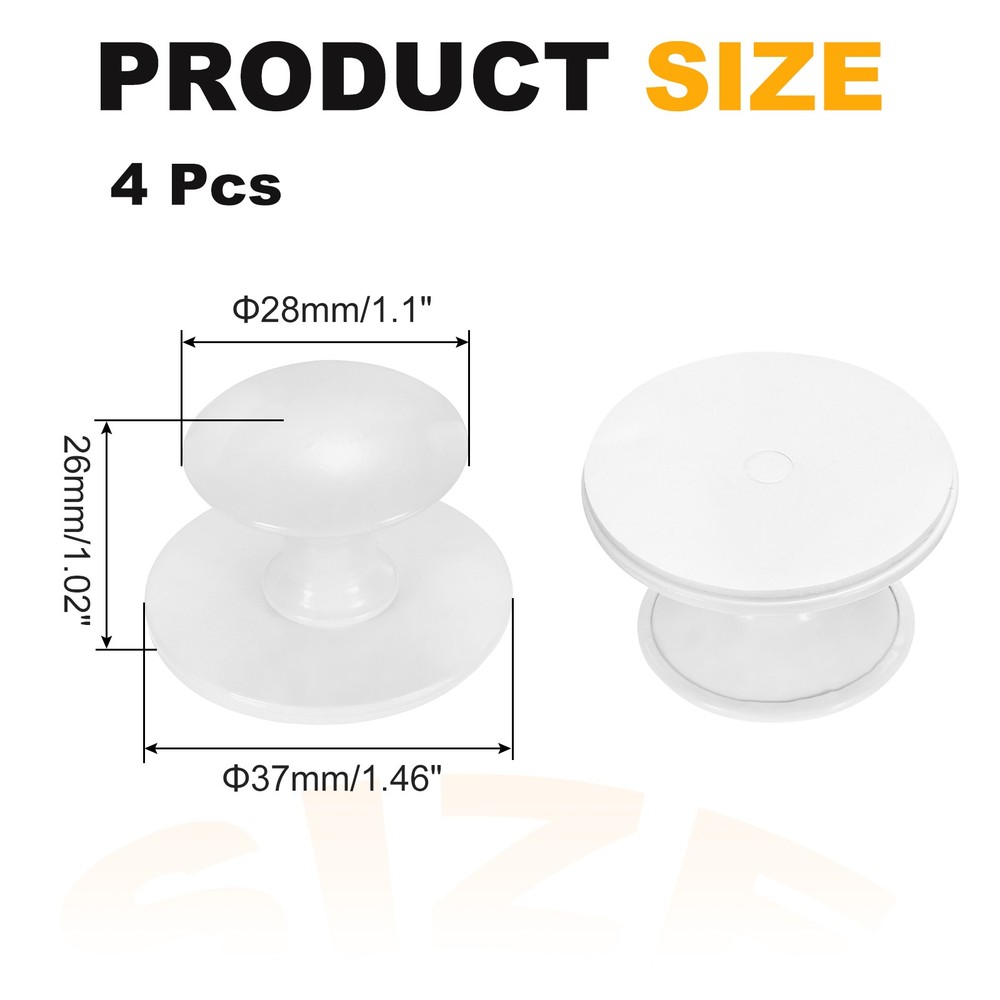 4 Pack Adhesive Cabinet Knobs, Round Stick on Drawer Knobs, White
