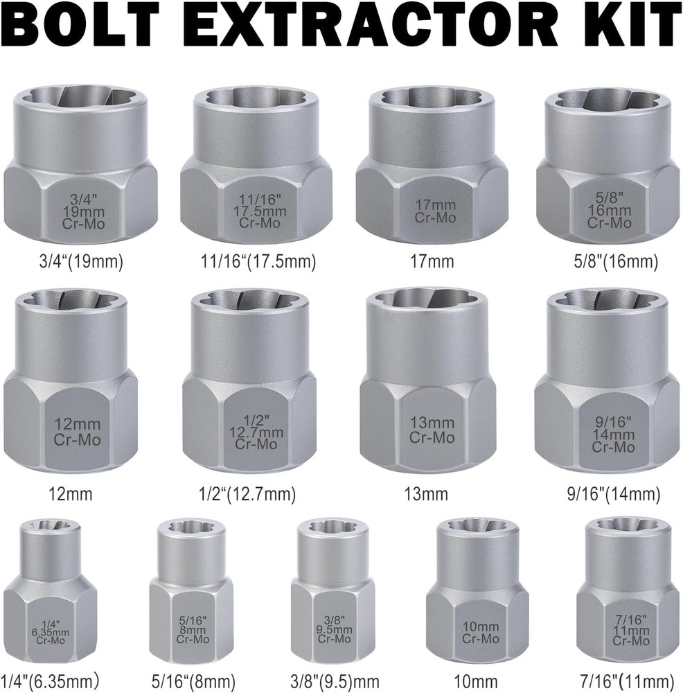 Bolt Extractor Kit, 14 PCS Impact & stripped screw extractor set, Black