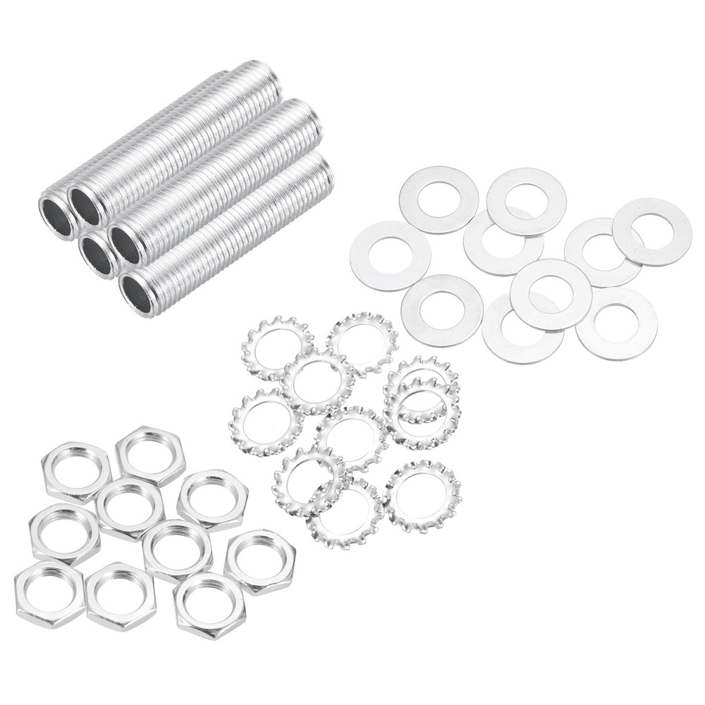 35Pcs 2.2" 1/4IP Lamp Pipe Kit with Lock Nuts Washers for Assembly, Silver