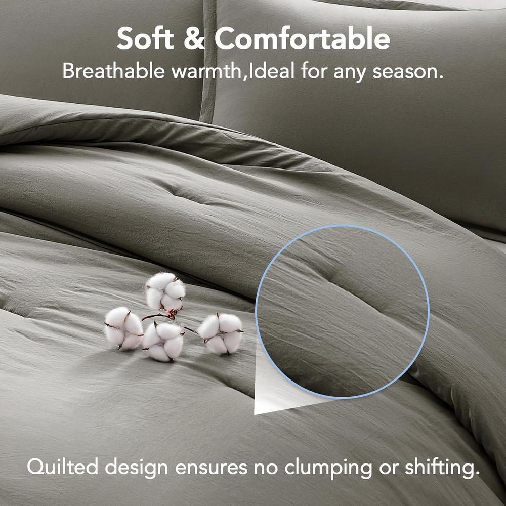 Queen Comforter Sets Grey,3Pcs Soft Lightweight Breathable Bedding Comforter Set