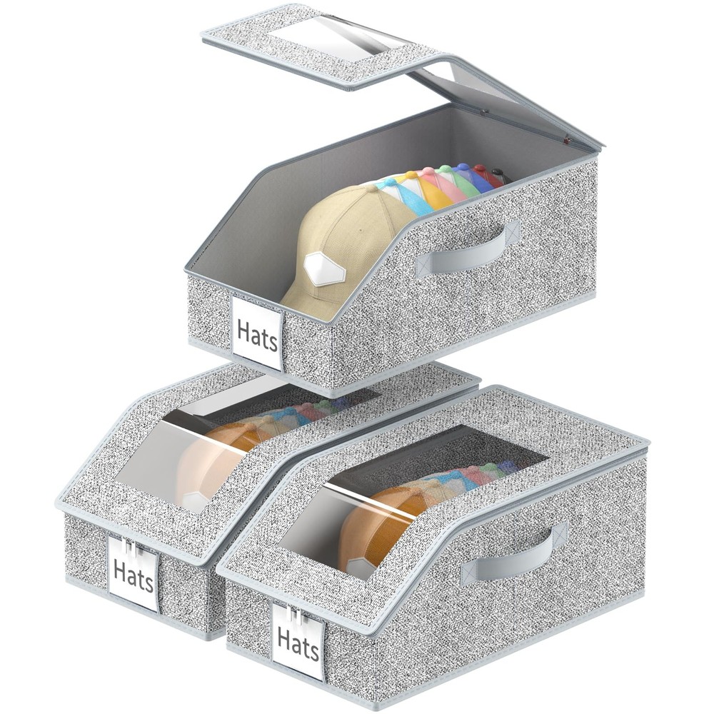 3 Pack Stackable Hat Organizer for Baseball Caps, Hat Storage with Clear Wind...
