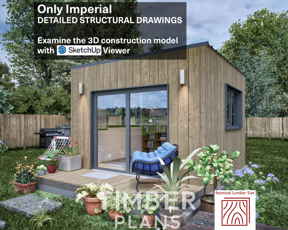 Small Cabin Plan, Tiny Office Plan, 12x12 Small Office Plan, Hard Copy