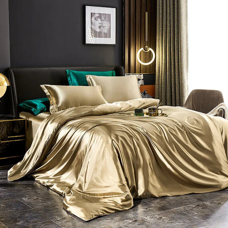 Mulberry Silk Bedding Set with Duvet Cover Bed Sheet Pillowcases Satin Bedsheet