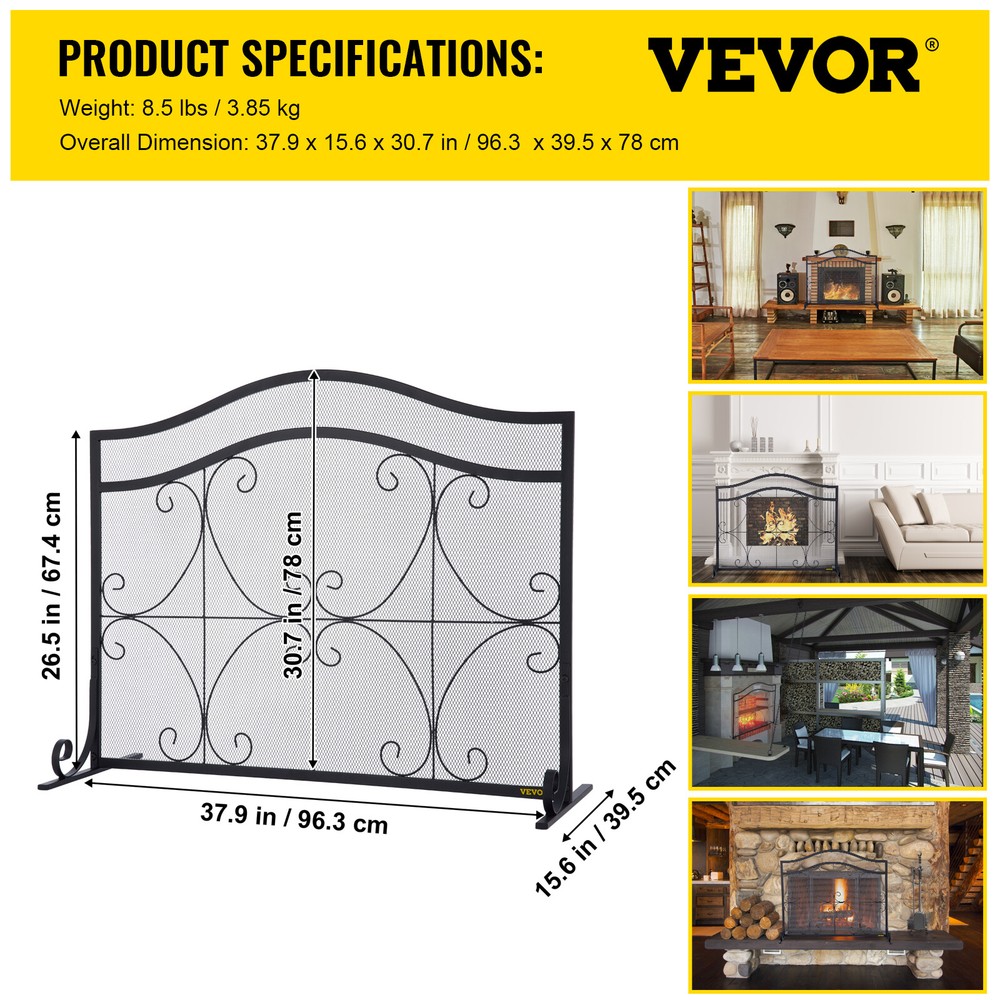 Fireplace Screen Spark Guard Protector Single Panel Free Standing Home Decor