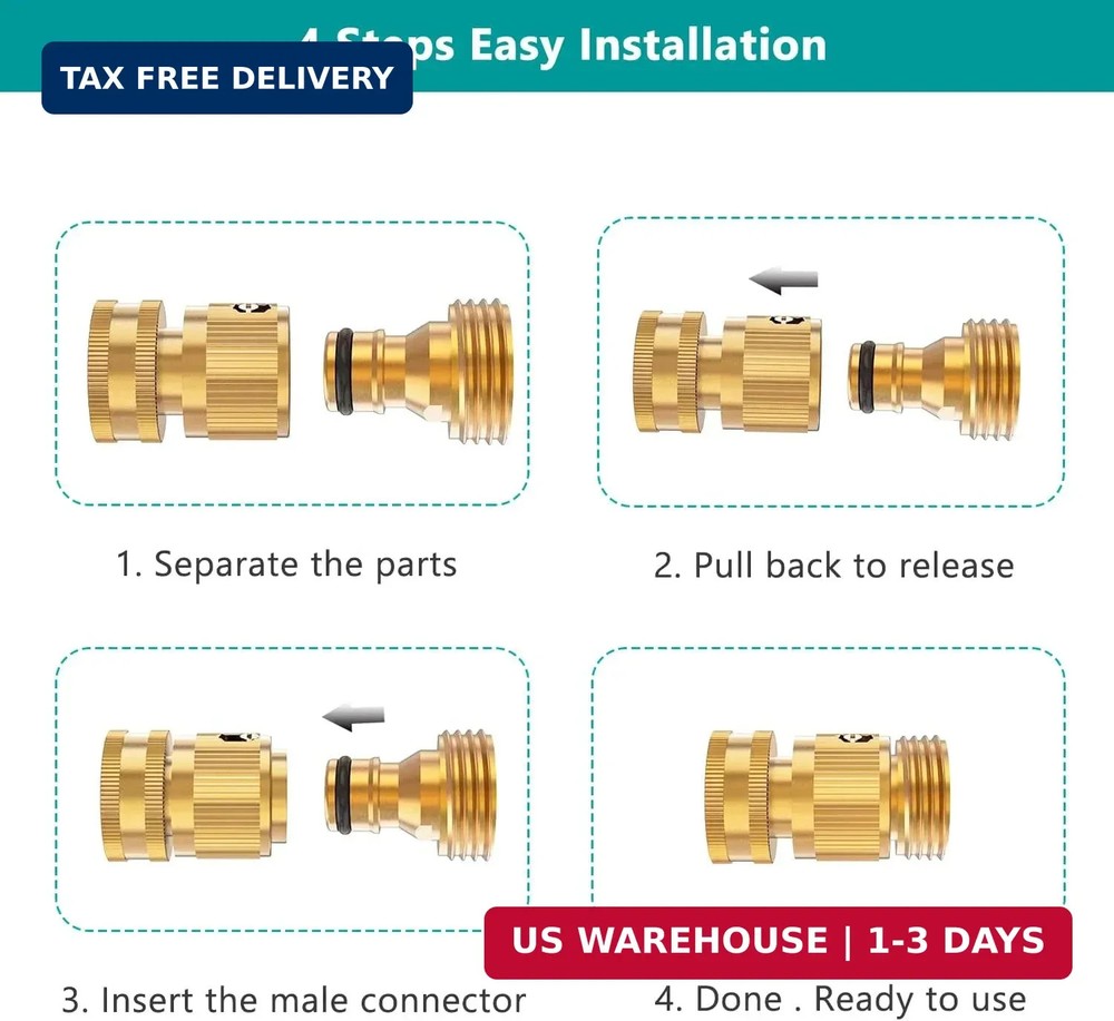 FINEST+ Garden Hose Quick Connector, Solid Brass 3/4 Inch Thread Fitting No-Leak