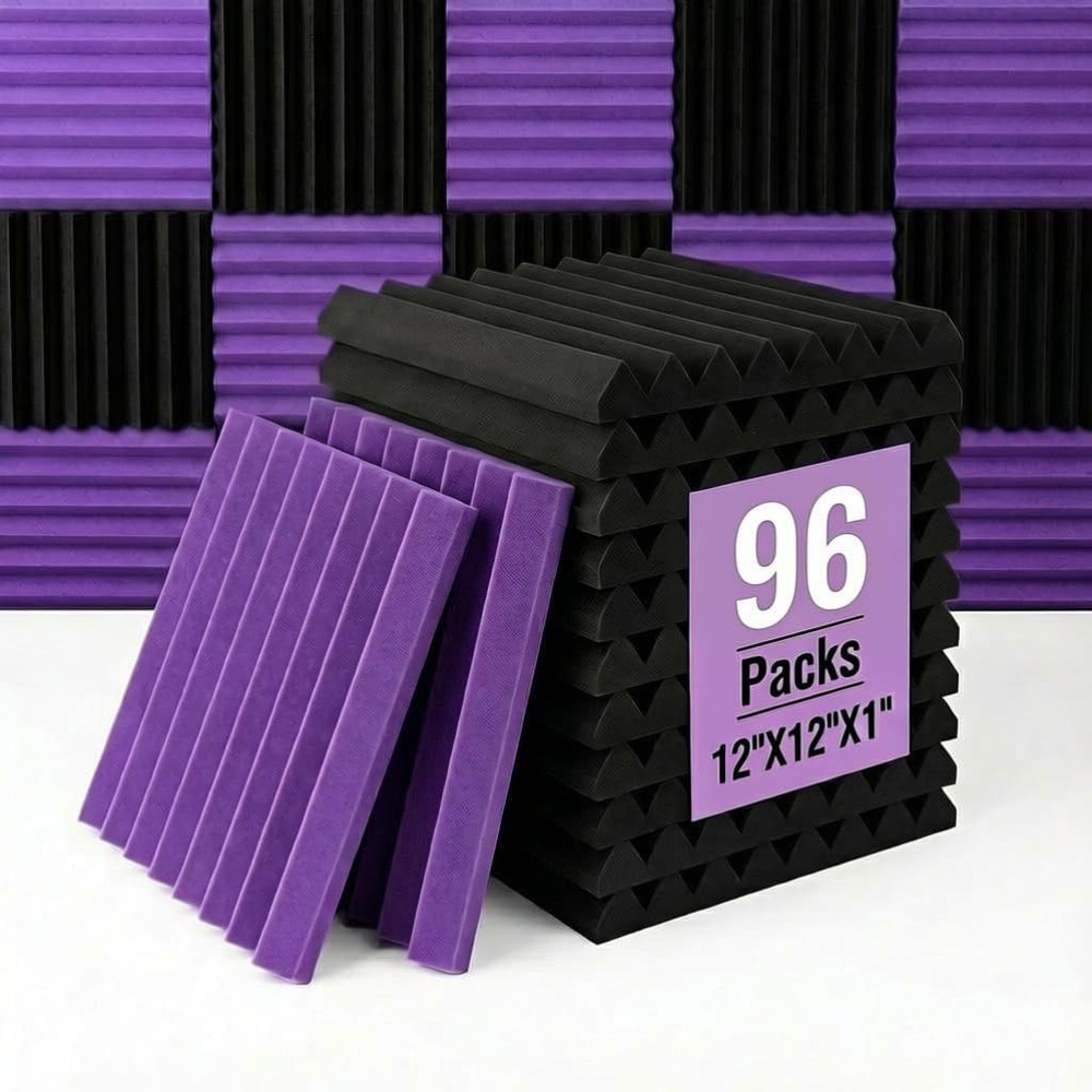 96 Pack Absorb the Echo Acoustic Foam Panel Wedge Studio Soundproofing Wall Tile