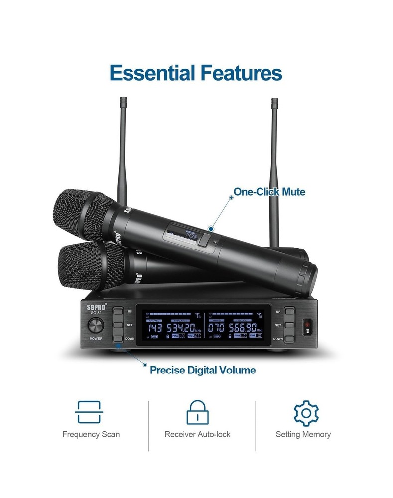 Dual Wireless Microphone System - Metal Handheld Mics & Receiver, Adjustable ...