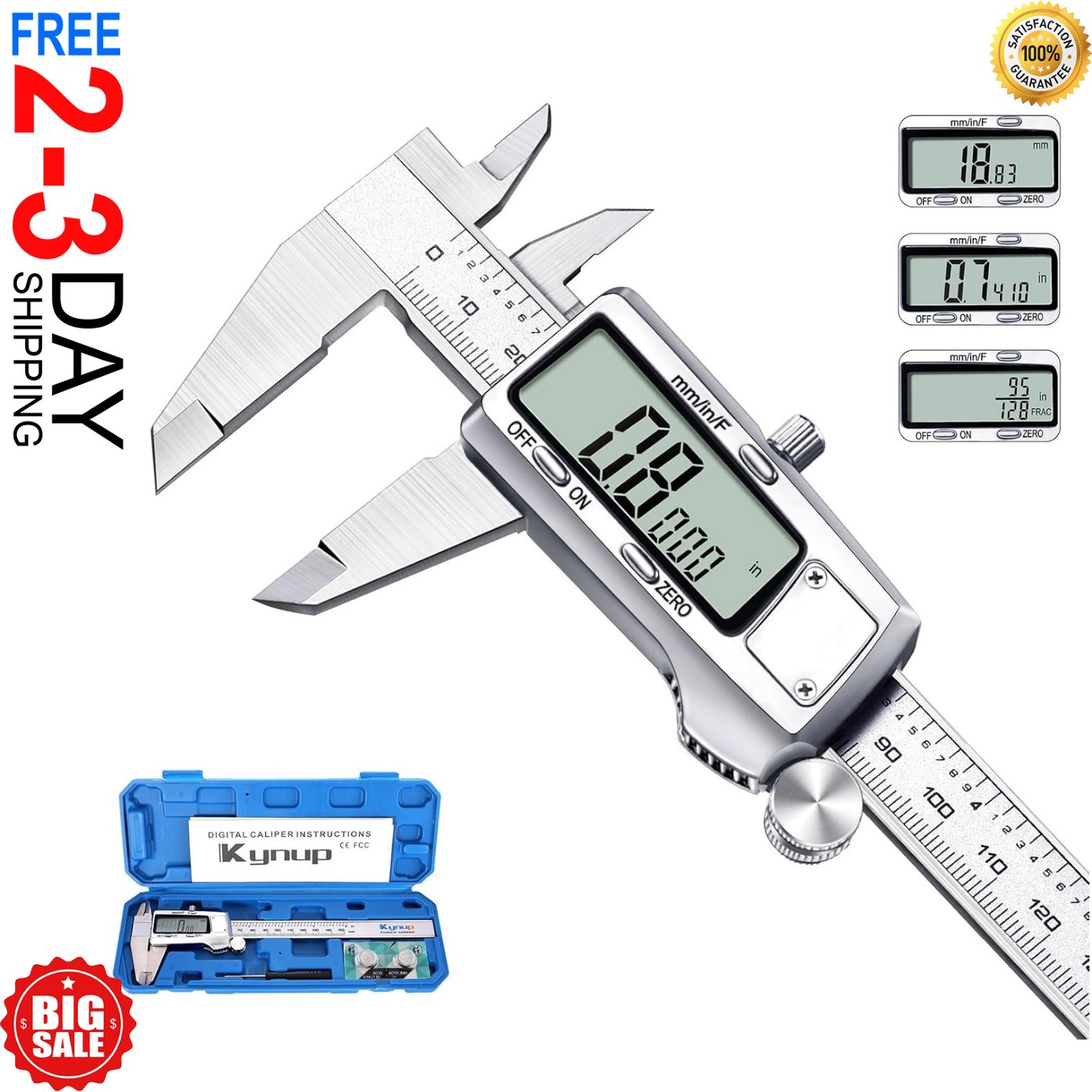 Calibre Digital Acero Inoxidable Calibrador Pie de Rey Con Pantalla LCD yEstuche