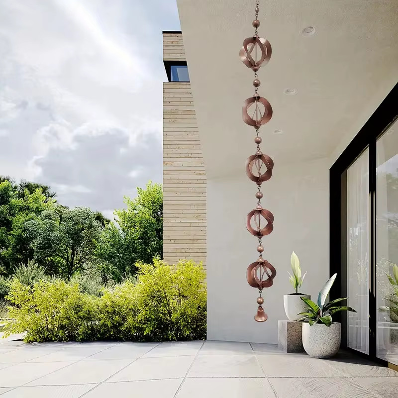 Antique Bronze RainChain Rotating Ball 3.54Ft Gutter Eaves Downspout Replacement