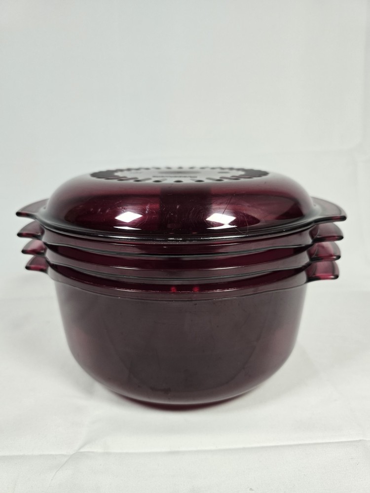 Tupperware Microwave Stack Cooker Steamer Cranberry Red 5 Piece Set