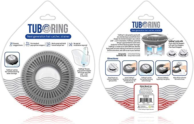 TUBRING The Ultimate Tub Drain Protector/Hair Catcher/Strainer/Snare, Gray