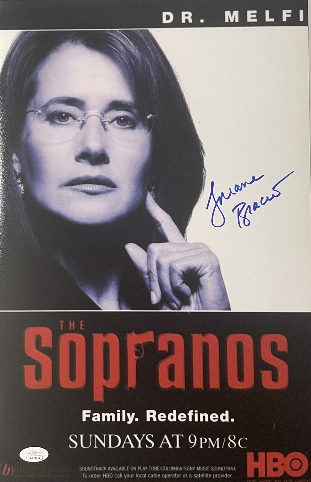 Lorraine Bracco "The Sopranos" Dr. Melfi Autographed 11x17 HBO Poster JSA