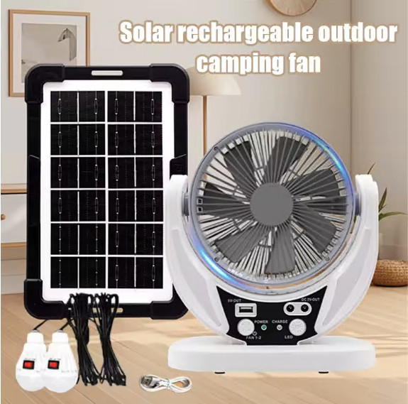 Solar-Powered LED Fan & Emergency Light Bulb with USB Charging & Night Light