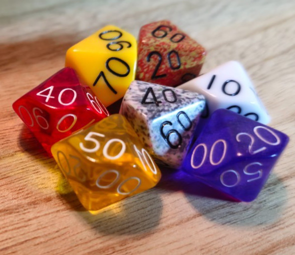 D10 Percentile Mixed - White & Black Numbered 7 Dice Set