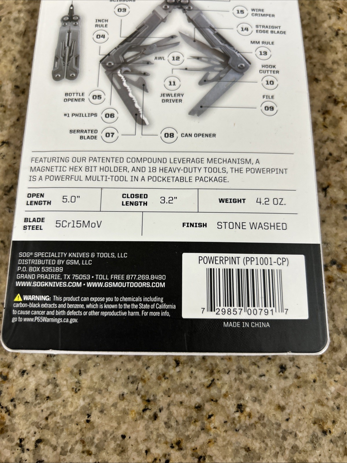 SOG Powerpint Silver Needlenose Pliers Scissors Knife MultiTool Pliers PP1001-CP