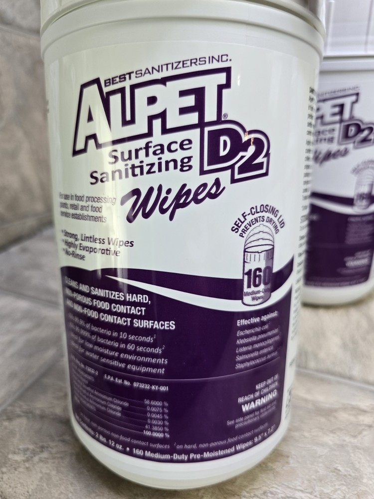 Alpet D2 Surface Sanitizing Wipes - 160ct Container (2 Pack) (Self Closing Lid
