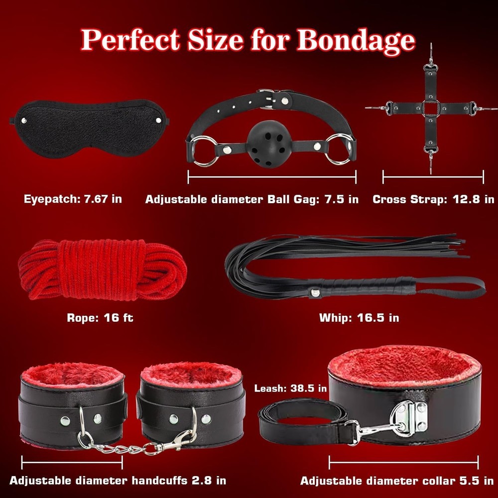 12Piece Beginner Bondage Kit for Couples Adjustable Plush Restraints, Soft C...