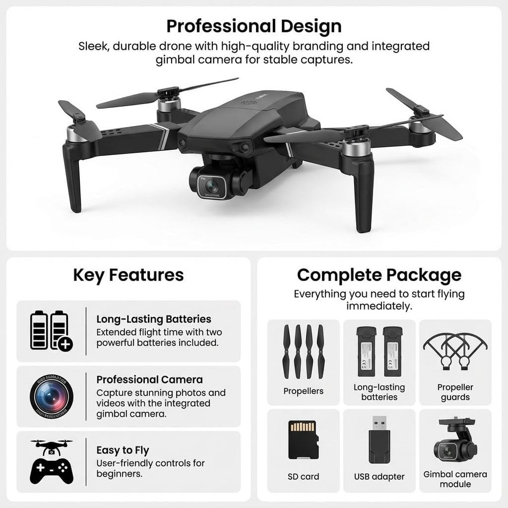 Foldable Drone with Screen Controller 1080p HD Camera 2 Batteries Beginner