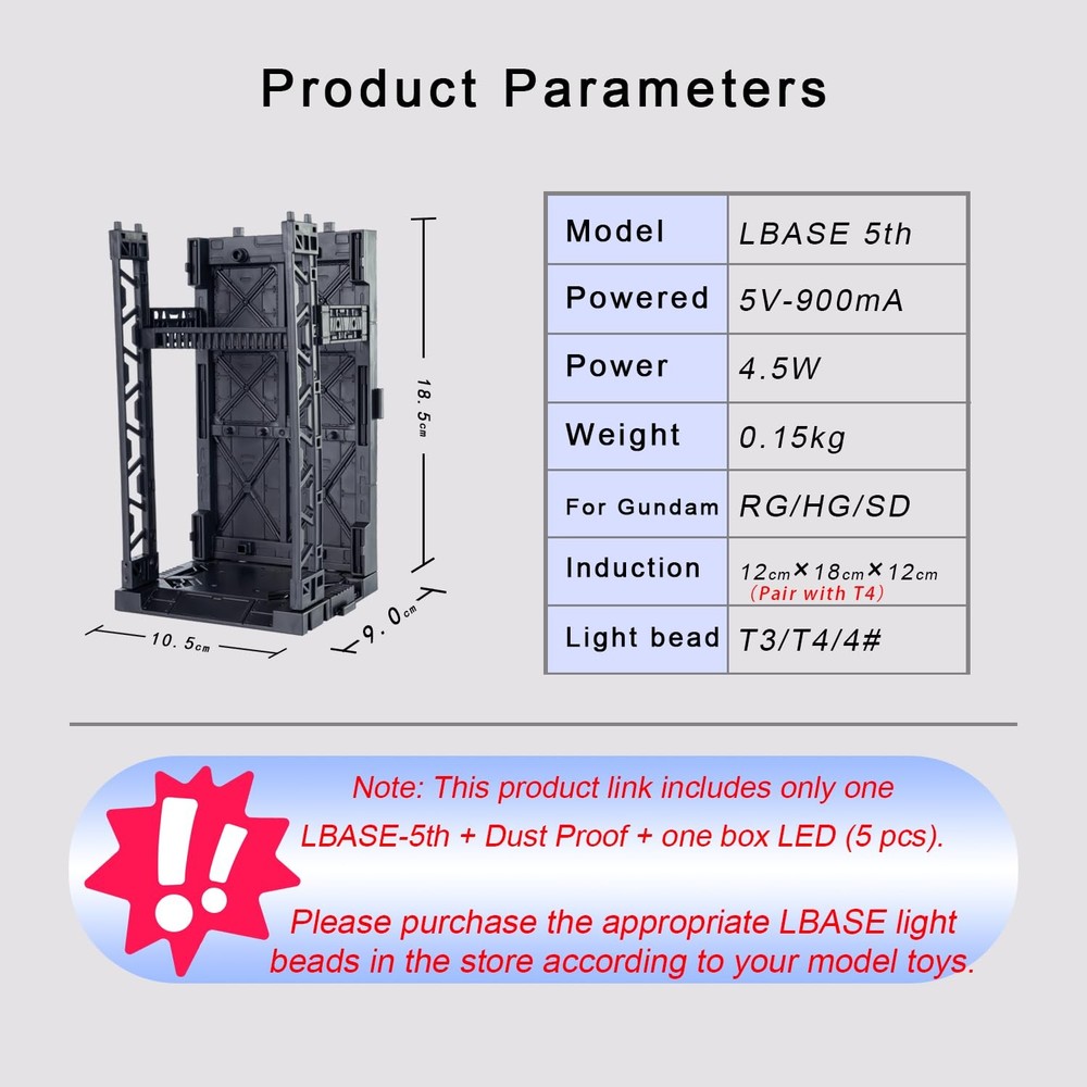 GEN 5th Wireless LED Light Kit for Gundam Models, with Interlocking Display B...
