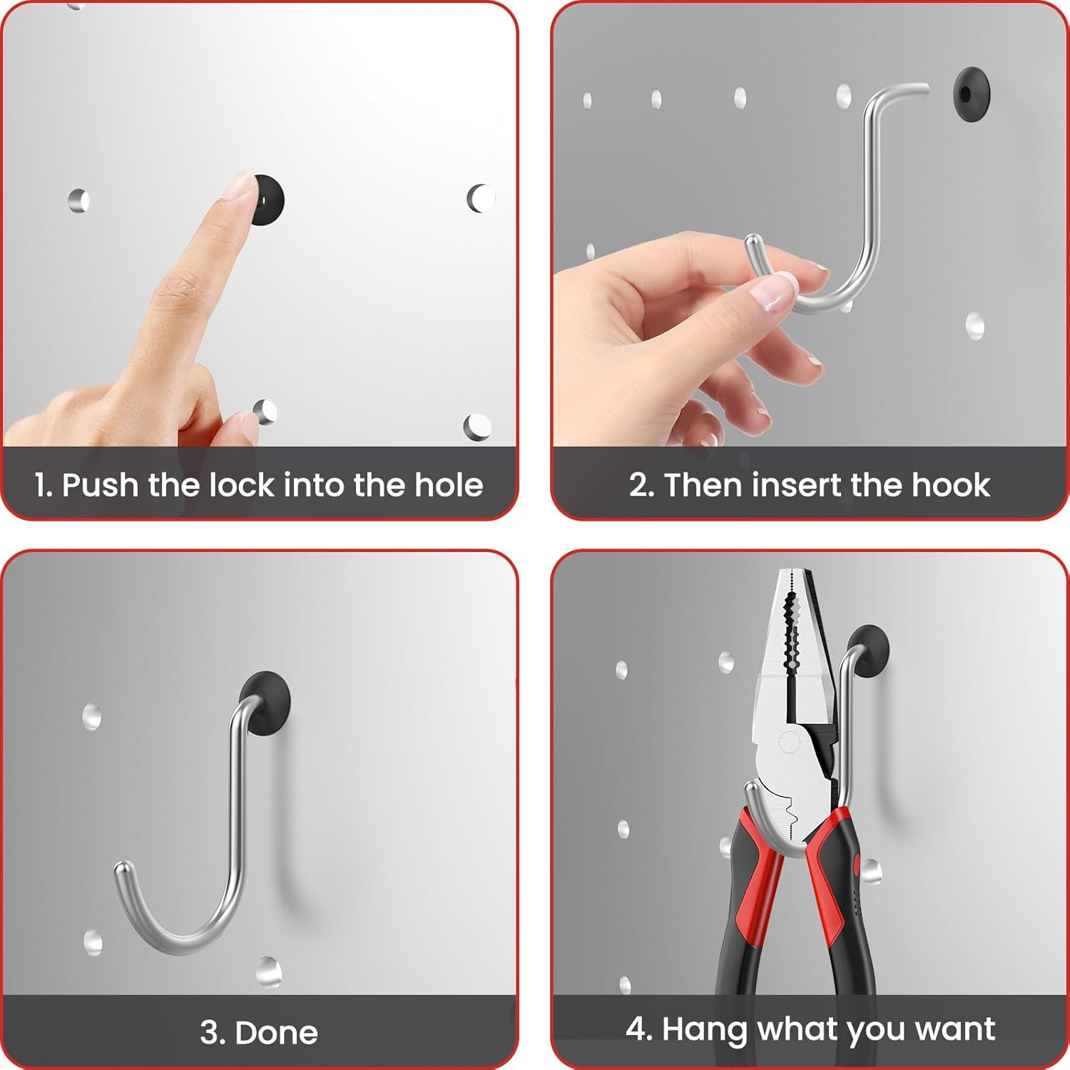 100Pcs Pegboard Hook Locks, Peg Board Locks Stoppers Fit for 1/4 Inch Peg Board