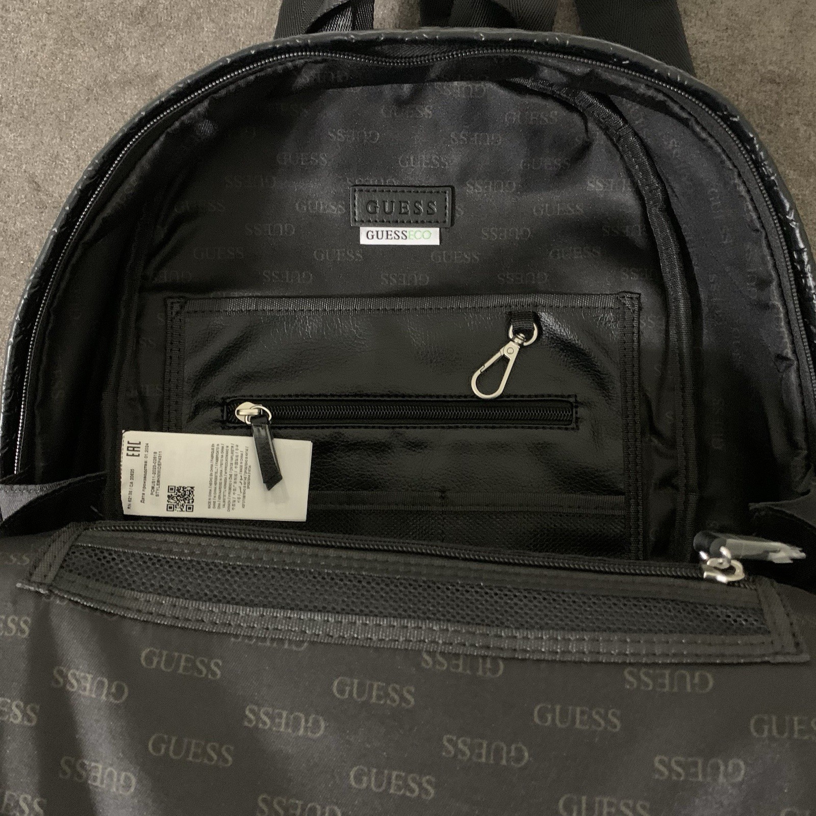 Guess Men's Milano Compact Backpack Solid Black Blaster Wash Embossed Logo