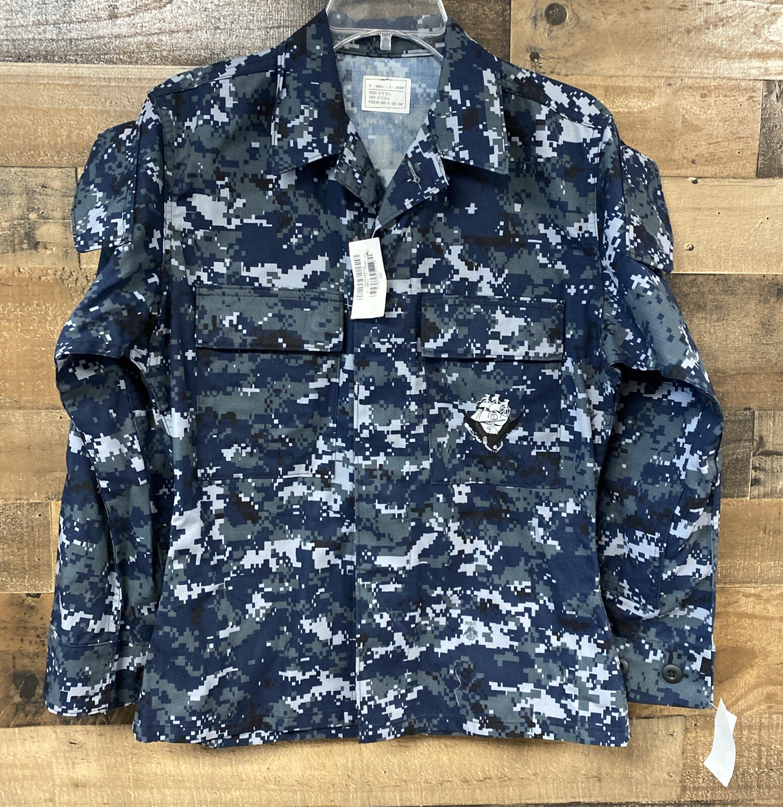 US Navy Blue Digital Pattern Shirt Blouse Working Lightweight Sz X-Small X-Short