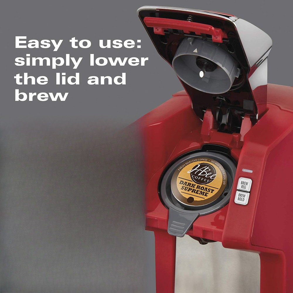 Single Cup Coffee Maker, Pod Pack and Ground Coffee Compatible, 1 Cup, Red