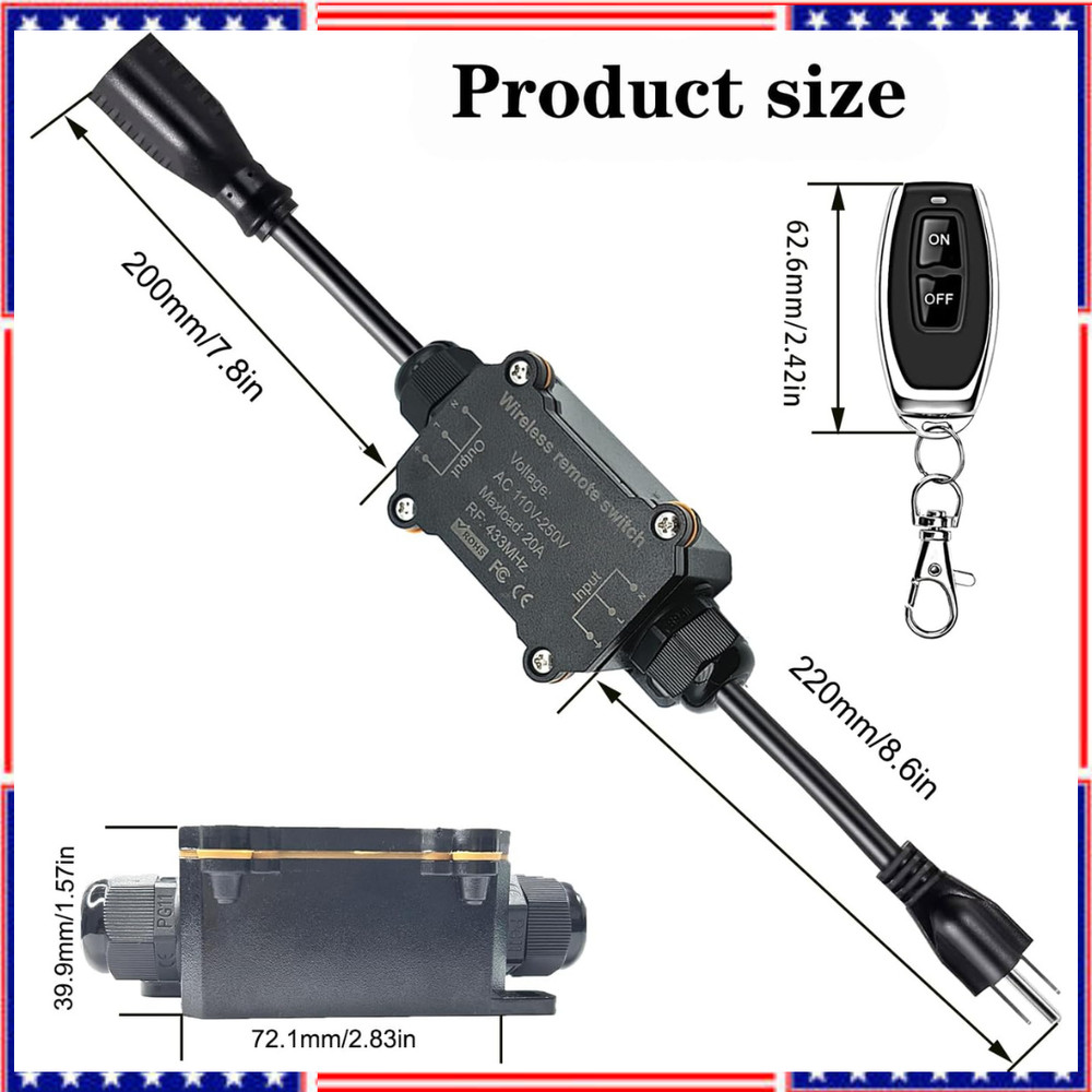 AC110V Waterproof Remote Control Power Switch with 164ft Long Range,AC110V/12...