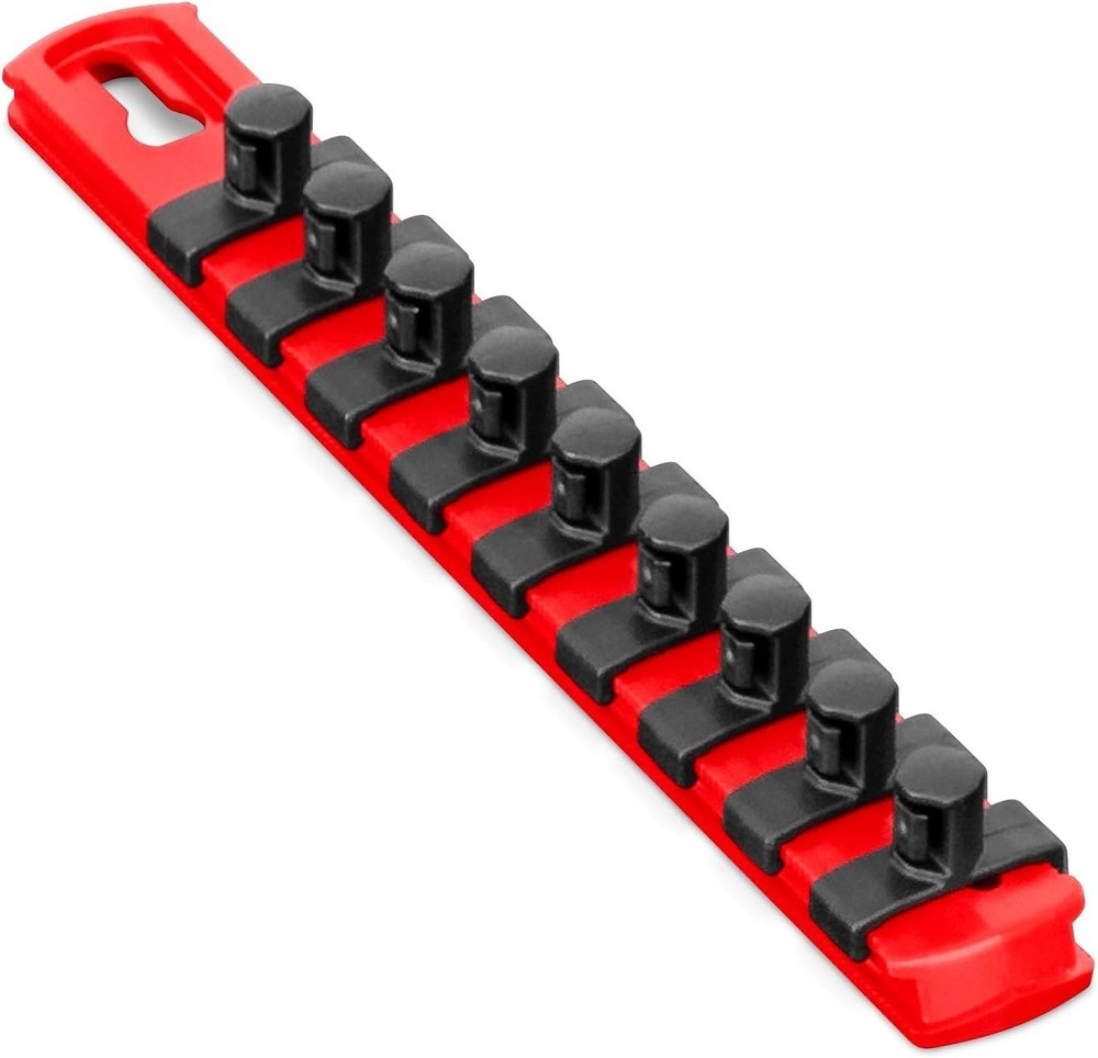 Ernst 8-Inch Red Socket Organizer with 9 Twist Lock Clips - Effortless Tool S...