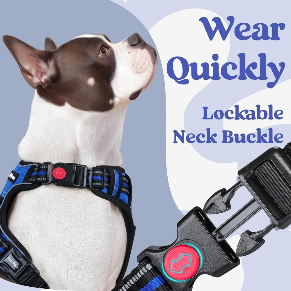No Pull Dog Harness Large Reflective Control Handle Blue
