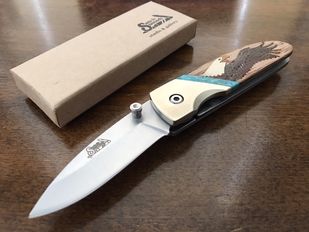 Santa Fe Stoneworks Custom Folding Knife Eagle Inlay USA