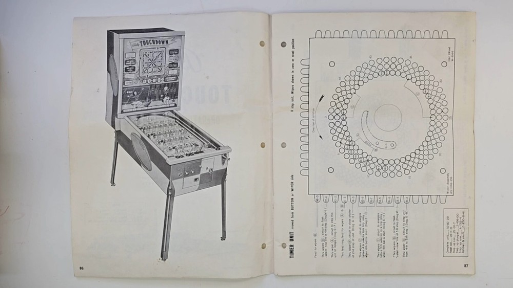 Bally "Touchdown" Operating Instructions & Parts Catalog Original OEM